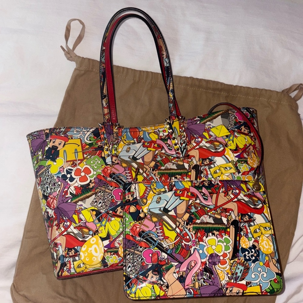 SUPER UNIQUE CHRISTIAN LOUBOUTIN Patent Calfskin Print Cabata Tote- Multicolor